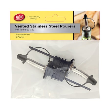 Tablecraft Silver/Black ABS/Stainless Steel Vented Bottle Pourer w/Cap H599PTC2